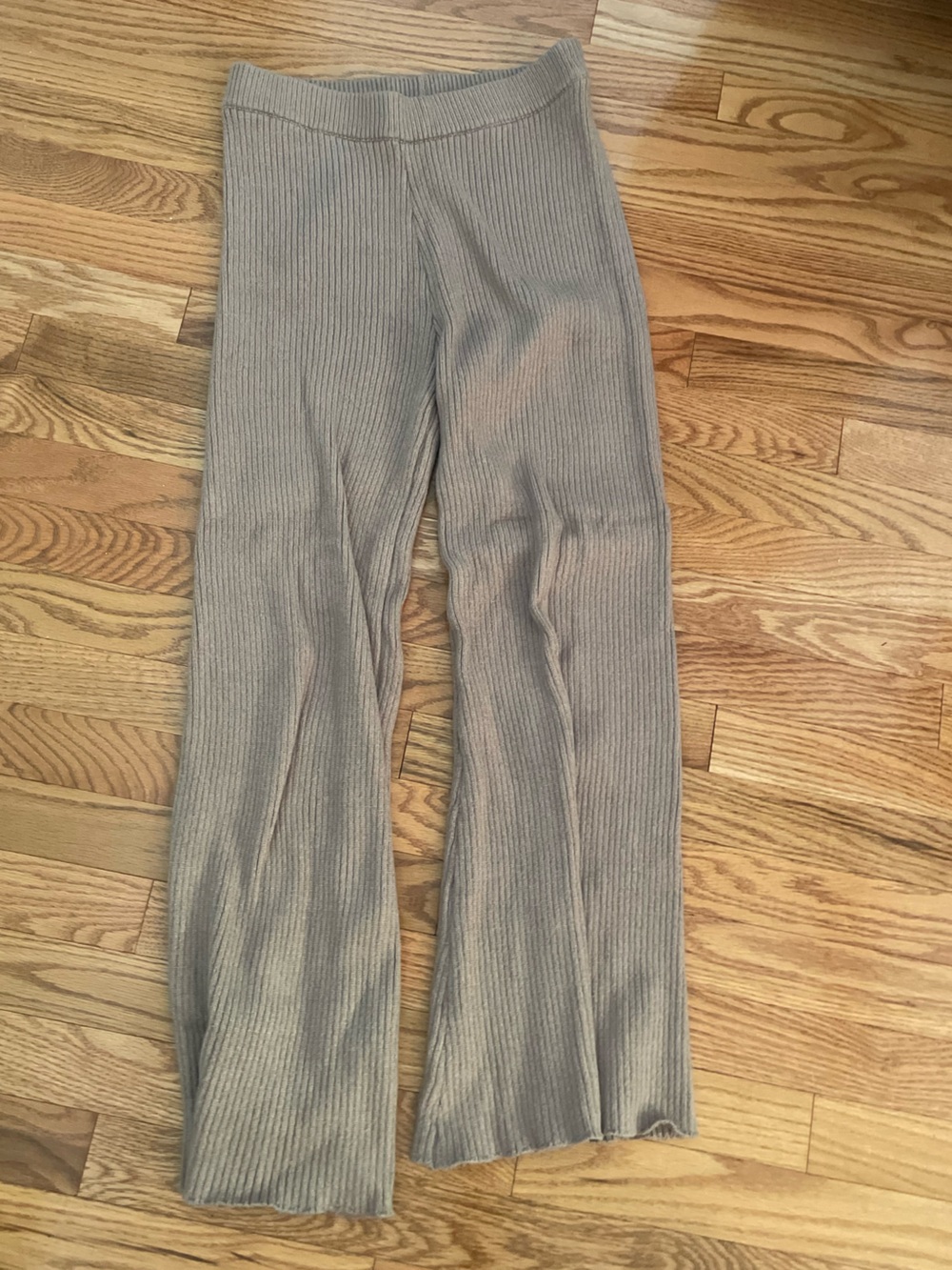 SHEIN Taupe Ribbed Wide Leg Pants